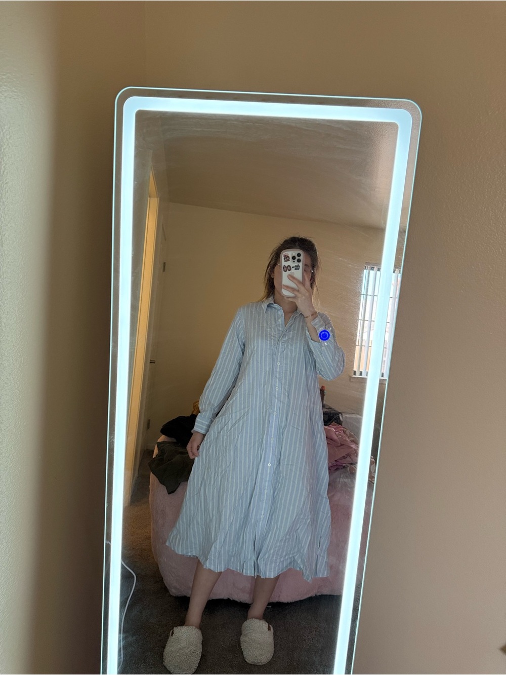 Uniqlo Light Blue and White Striped Button Midi Dress